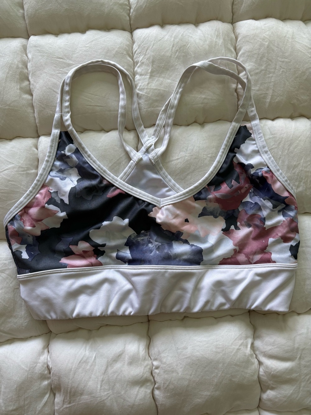 Marika Floral Strappy Sports Bra White Pink Blue Size Small